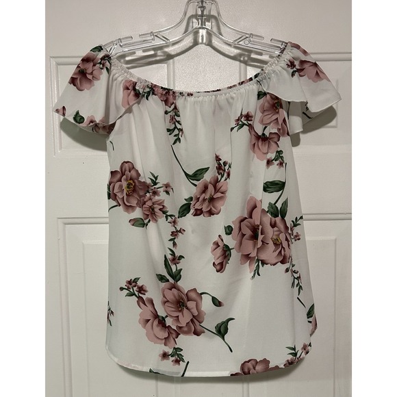 Shein Flower White & Pink Off The Shoulder Small (S)‎ (4) Blouse Short Sleeve - Picture 5 of 10